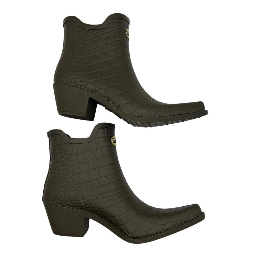Talolo Boho Cowboy Pointy Toe Croc Embossed Rubber Ankle Boots (7) - Picture 4 of 15